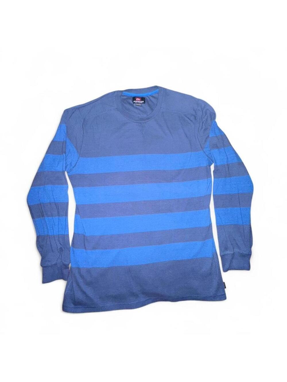 Quiksilver blue striped long sleeve tee Y2K surf skate oversized fit